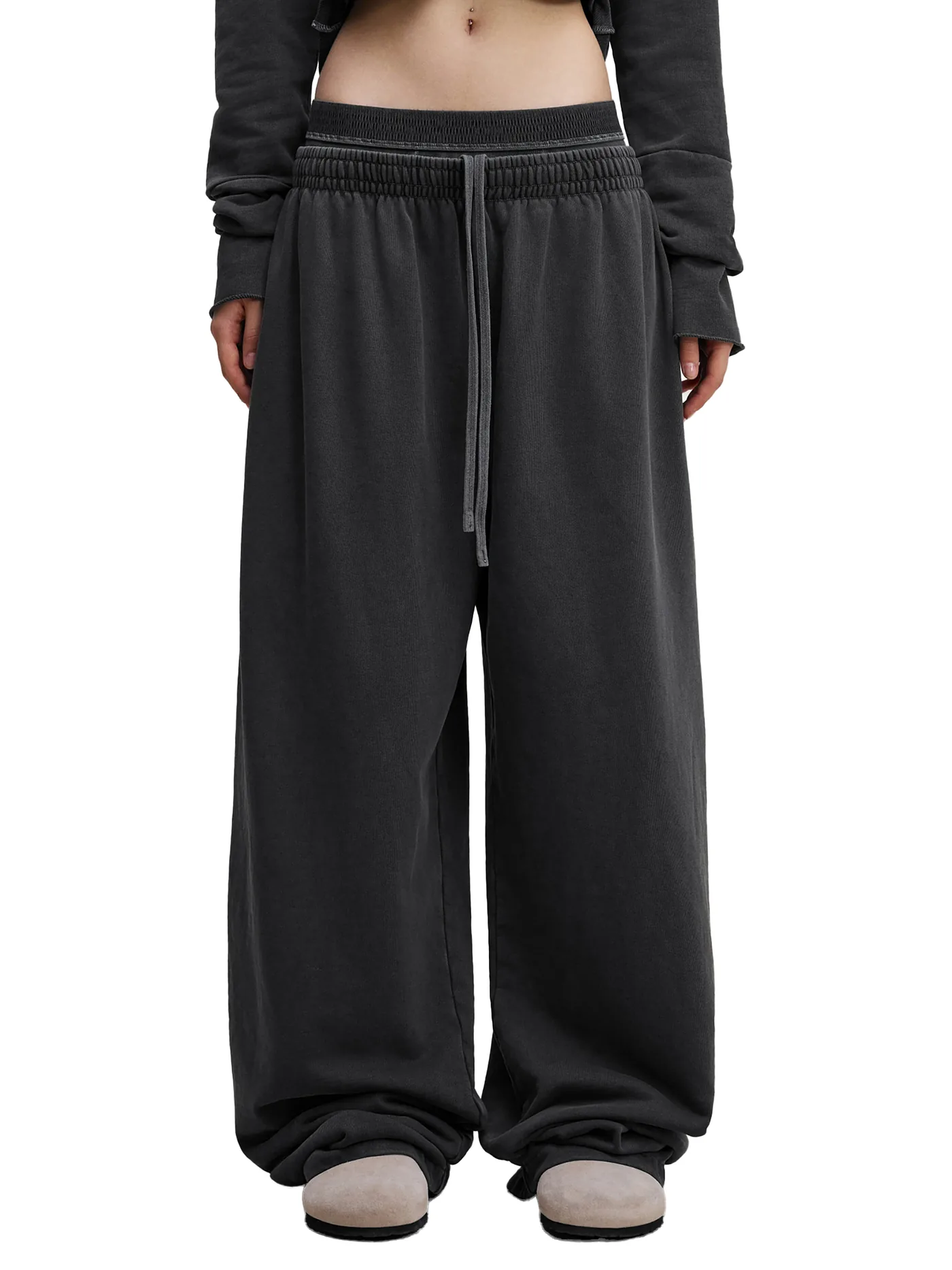 Vintage Washed Double-Waistband Pant — Faded Black
